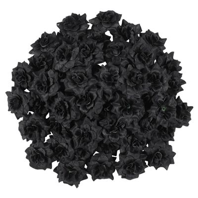 Sewroro 50pcs Rose Heads, Black Rose Heads Artificial Flowers for DIY Bouquets Wedding Party Home Decorations