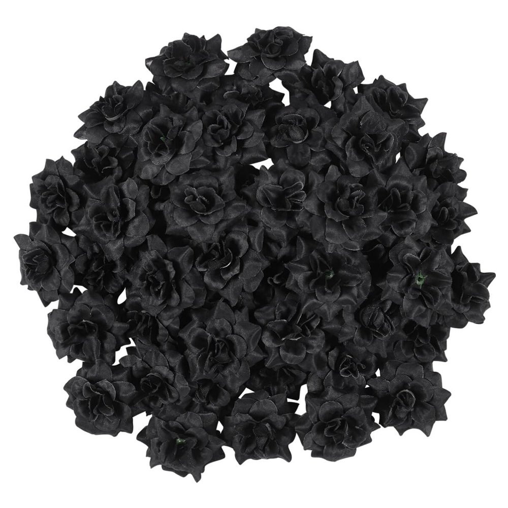 Sewroro 50pcs Rose Heads, Black Rose Heads Artificial Flowers for DIY Bouquets Wedding Party Home Decorations