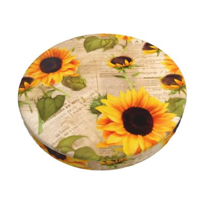 SHIRMDIY Sunflowers 2 Pcs Stretchable Round Bar Stool Covers, Vintage Postcard Washable Elastic Stool Cushion Seat Covers for Room Home Office Decor 13 inch