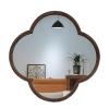 Scalloped Edge Wall Mirror, Rustic Decorative Mirror with Walnut Frame, for Farmhouse Bedroom Bathroom Living Room Hallway view 1