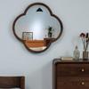 Scalloped Edge Wall Mirror, Rustic Decorative Mirror with Walnut Frame, for Farmhouse Bedroom Bathroom Living Room Hallway view 2