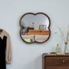 Scalloped Edge Wall Mirror, Rustic Decorative Mirror with Walnut Frame, for Farmhouse Bedroom Bathroom Living Room Hallway view 3