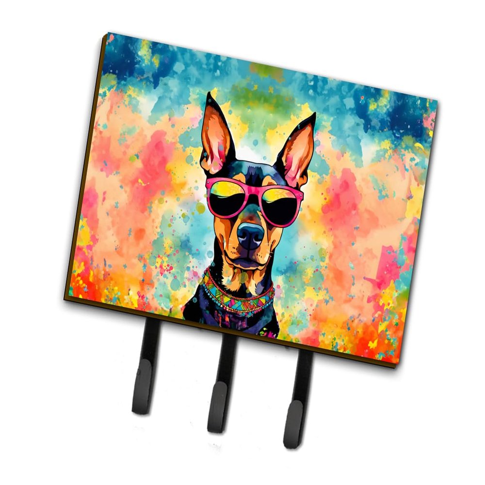 Caroline's Treasures Doberman Pinscher Hippie Dawg Leash or Key Holder Wall Hooks, Key Hooks Holder, Coat Rack Wall Mount, Coat Hooks, Hooks for Hanging Keys, Towels, Aprons, Leashes