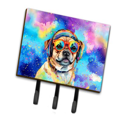 Caroline's Treasures Pug Hippie Dawg Leash or Key Holder Wall Hooks, Key Hooks Holder, Coat Rack Wall Mount, Coat Hooks, Hooks for Hanging Keys, Towels, Aprons, Leashes