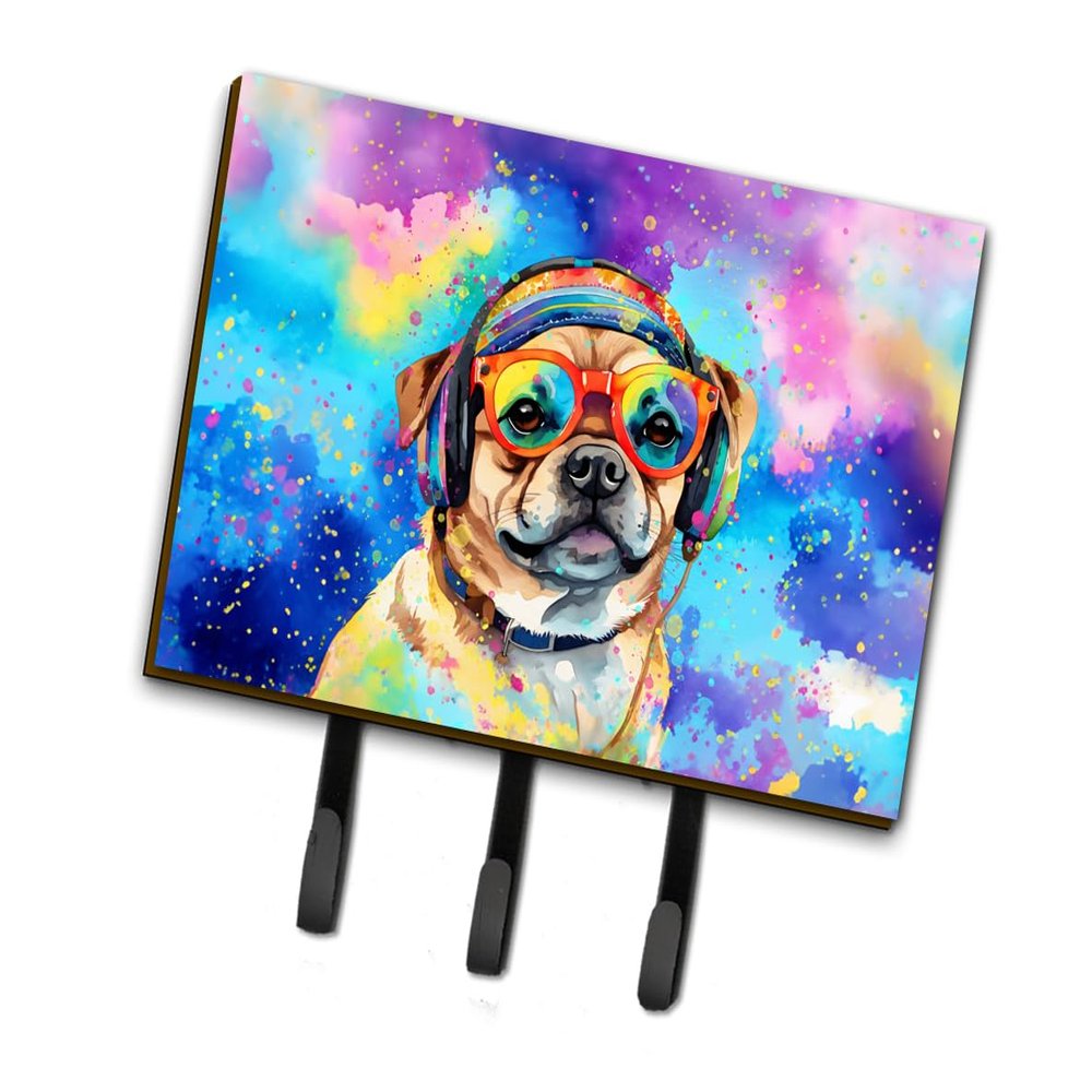 Caroline's Treasures Pug Hippie Dawg Leash or Key Holder Wall Hooks, Key Hooks Holder, Coat Rack Wall Mount, Coat Hooks, Hooks for Hanging Keys, Towels, Aprons, Leashes