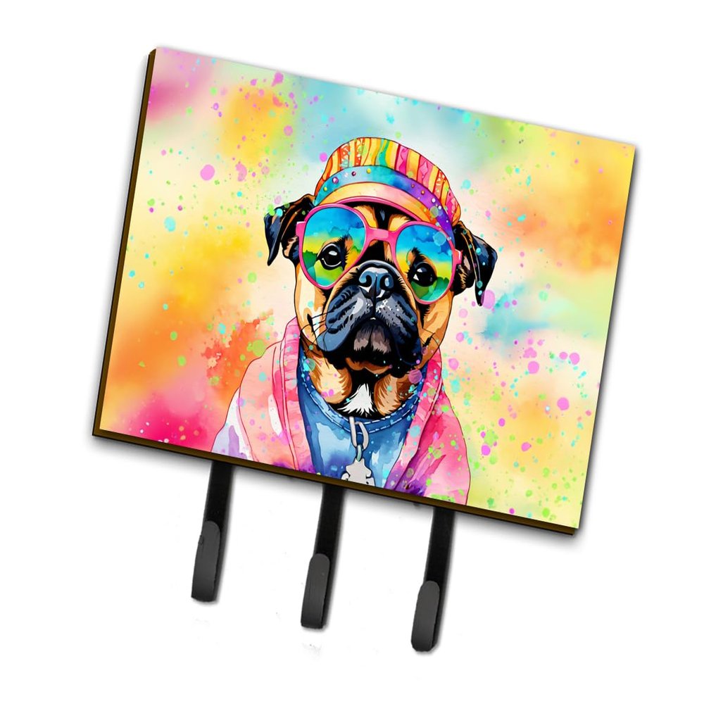 Caroline's Treasures Pug Hippie Dawg Leash or Key Holder Wall Hooks, Key Hooks Holder, Coat Rack Wall Mount, Coat Hooks, Hooks for Hanging Keys, Towels, Aprons, Leashes