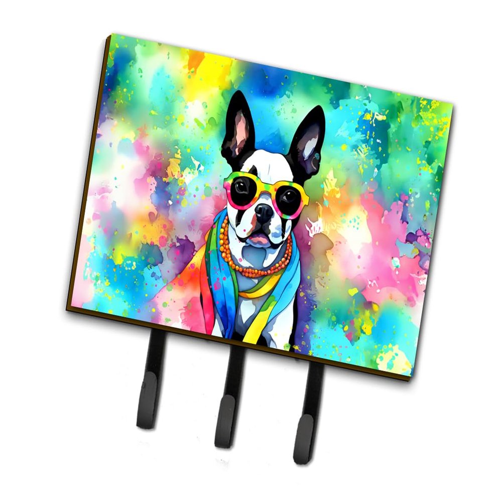 Caroline's Treasures Boston Terrier Hippie Dawg Leash or Key Holder Wall Hooks, Key Hooks Holder, Coat Rack Wall Mount, Coat Hooks, Hooks for Hanging Keys, Towels, Aprons, Leashes