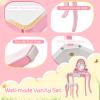 Costzon Kids Vanity, Girls Vanity Set with Mirror and Stool, Drawer, Storage Grids, 2 in 1 Makeup Dressing Table Vanity Desk, Vanity Table and Chair Set for Little Girls view 4
