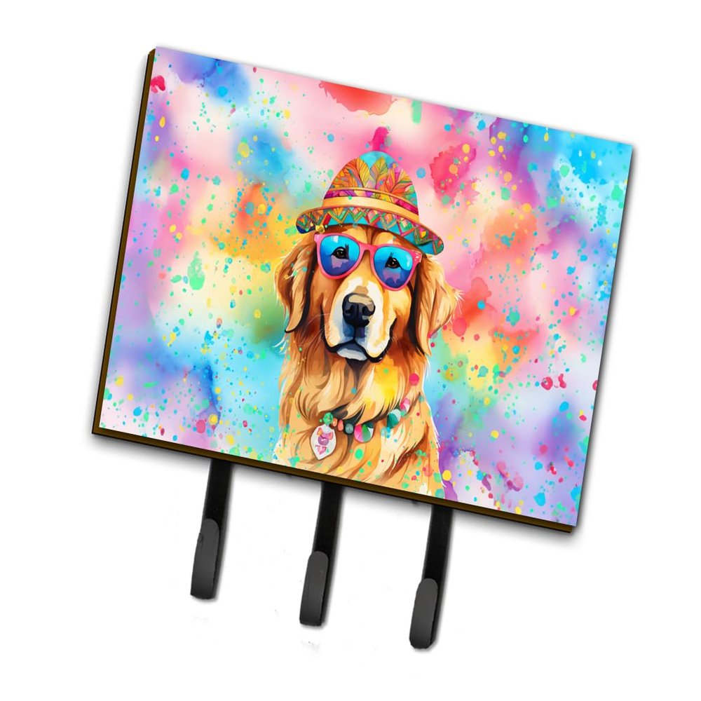 Caroline's Treasures Golden Retriever Hippie Dawg Leash or Key Holder Wall Hooks, Key Hooks Holder, Coat Rack Wall Mount, Coat Hooks, Hooks for Hanging Keys, Towels, Aprons, Leashes