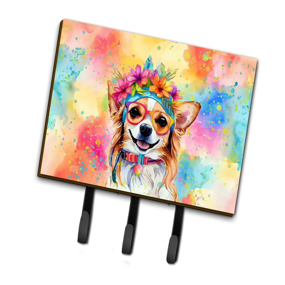 Caroline's Treasures Chihuahua Hippie Dawg Leash or Key Holder Wall Hooks, Key Hooks Holder, Coat Rack Wall Mount, Coat Hooks, Hooks for Hanging Keys, Towels, Aprons, Leashes