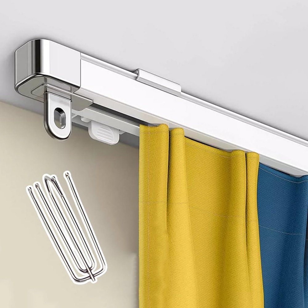 Curtain Track Ceiling/ Wall Mounted Curtain Track Set, Retractable Aluminum Curtain Rail System with Hooks, Quiet Curtain Track Pole for Bedroom/ Hospital ( Color : Ceiling , Size : 0.85-1.5m(2.8-4.9f