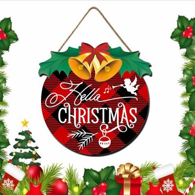 Sokomurg Merry Christmas Decorations Wreath, Hello Christmas Sign Front for Door, Rustic Wooden Holiday Decor for Front Door Porch Window Wall Farmhouse Indoor Outdoor Decorations
