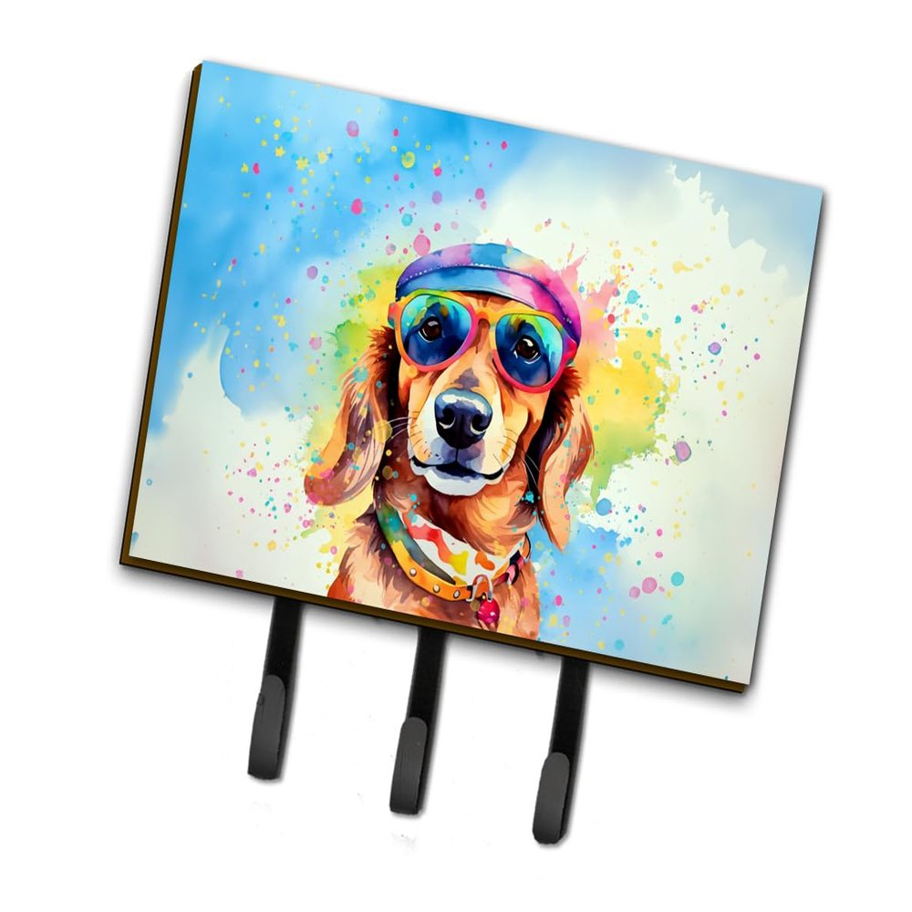 Caroline's Treasures Dachshund Hippie Dawg Leash or Key Holder Wall Hooks, Key Hooks Holder, Coat Rack Wall Mount, Coat Hooks, Hooks for Hanging Keys, Towels, Aprons, Leashes