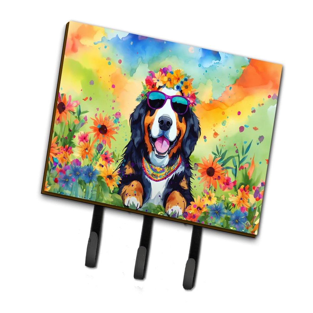 Caroline's Treasures Bernese Mountain Dog Hippie Dawg Leash or Key Holder Wall Hooks, Key Hooks Holder, Coat Rack Wall Mount, Coat Hooks, Hooks for Hanging Keys, Towels, Aprons, Leashes