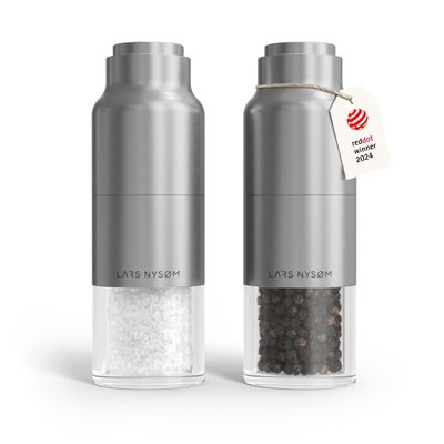 LARS NYSM Salt and Pepper Grinder Set, Stainless Steel Manual Salt and Pepper Mills, Adjustable Ceramic Grinder, Design Spice Shakers (Stainless Steel)