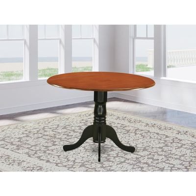 HomeStock Round Wood Dining Table - Sturdy Kitchen Table for Small Spaces Black and Cherry/42-Inch with Dropleaf