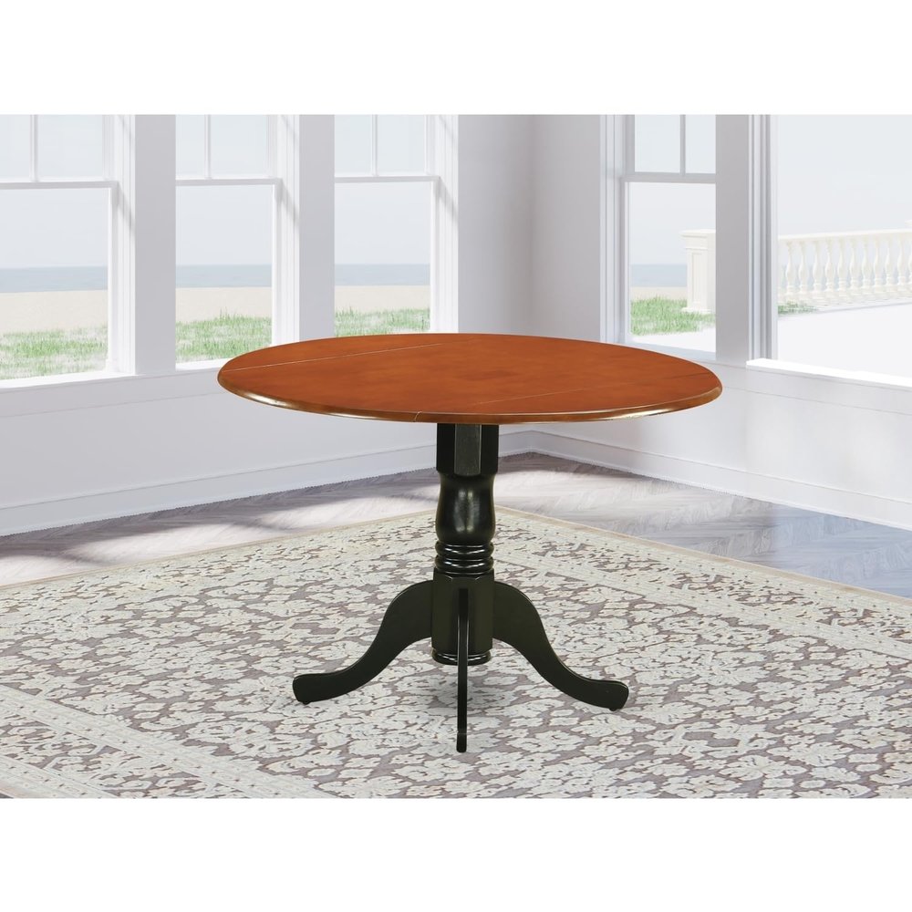 HomeStock Round Wood Dining Table - Sturdy Kitchen Table for Small Spaces Black and Cherry/42-Inch with Dropleaf