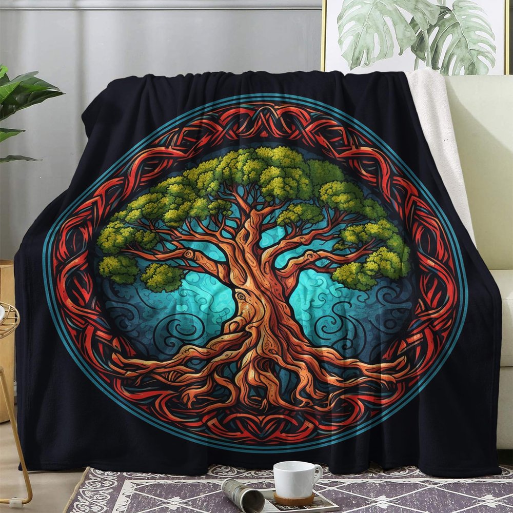zcwl Tree of Life Blanket Twin Size, Fleece Throw Blanket for Couch Bed Sofa, Fantasy Patterned Blankets and Throws, Super Soft Cozy Fuzzy Plush Flannel Blanket, 60x80, Decor & Gift