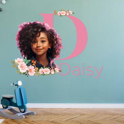 EGD Custom Name & Initial for Black Girl Bedroom Decor Aesthetic I Room Decorations I Floral Wall Decals I Multiple Options for Customization (1)
