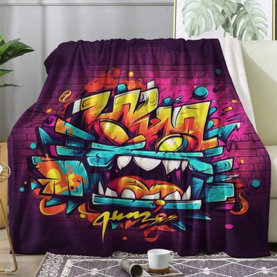 zcwl Graffiti Blanket Twin Size, Fleece Throw Blanket for Couch Bed Sofa, Hip Hop Patterned Blankets and Throws, Super Soft Cozy Fuzzy Plush Flannel Blanket, 60x80, Decor & Gift