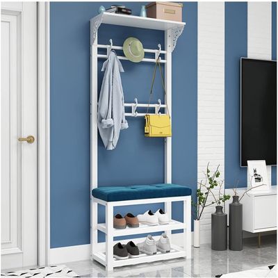 Metal Coat Rack Standing with Shoe Bench, 4 in 1 Hall Tree with 6-8 Hooks and 2-Tier Shoe Rack, Modern Industrial Entryway Coat Tree for Hallway Easy to Assemble A,80x30x172CM