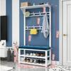 Metal Coat Rack Standing with Shoe Bench, 4 in 1 Hall Tree with 6-8 Hooks and 2-Tier Shoe Rack, Modern Industrial Entryway Coat Tree for Hallway Easy to Assemble A,80x30x172CM view 2