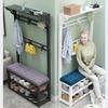 Metal Coat Rack Standing with Shoe Bench, 4 in 1 Hall Tree with 6-8 Hooks and 2-Tier Shoe Rack, Modern Industrial Entryway Coat Tree for Hallway Easy to Assemble A,80x30x172CM view 3