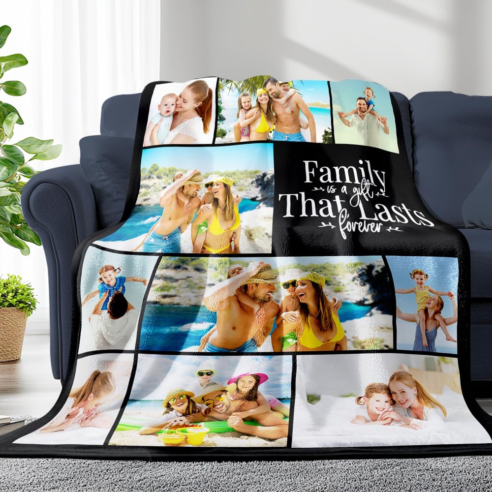 Custom Blanket With Pictures Personalised Photo Blanket Flannel Personalized Throw Blanket With Your Own Pictures Custom Blanket with Photo Collages For Family Birthday Wedding Gift(10 pictures)