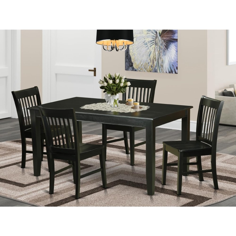 HomeStock Formal Dining Room Set - Dinette Table & Chairs - Mediterranean Style - Asian Hardwood - Black Finish