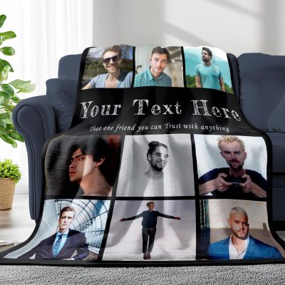 Custom Blanket With Pictures Texts-Personalised Photo Blanket Flannel Personalized Throw Blanket With Your Own Pictures Custom Blanket with Photo Collages For Family Birthday Wedding Gift(9 pictures)
