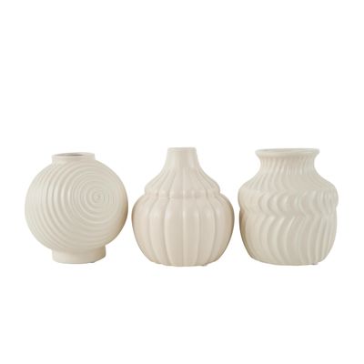 Deco 79 Ceramic Abstract Decorative Vase Small Textured Centerpiece Vases with Varying Shapes and Patterns, Set of 3 Flower Vases for Home Decoration 5" W, 6" H, Cream