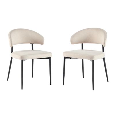 Walker Edison Modern Curved Back Upholstered Dining Chair with High-Performance Woven Upholstery and Powder Coated Steel Base, 2pk, Ivory