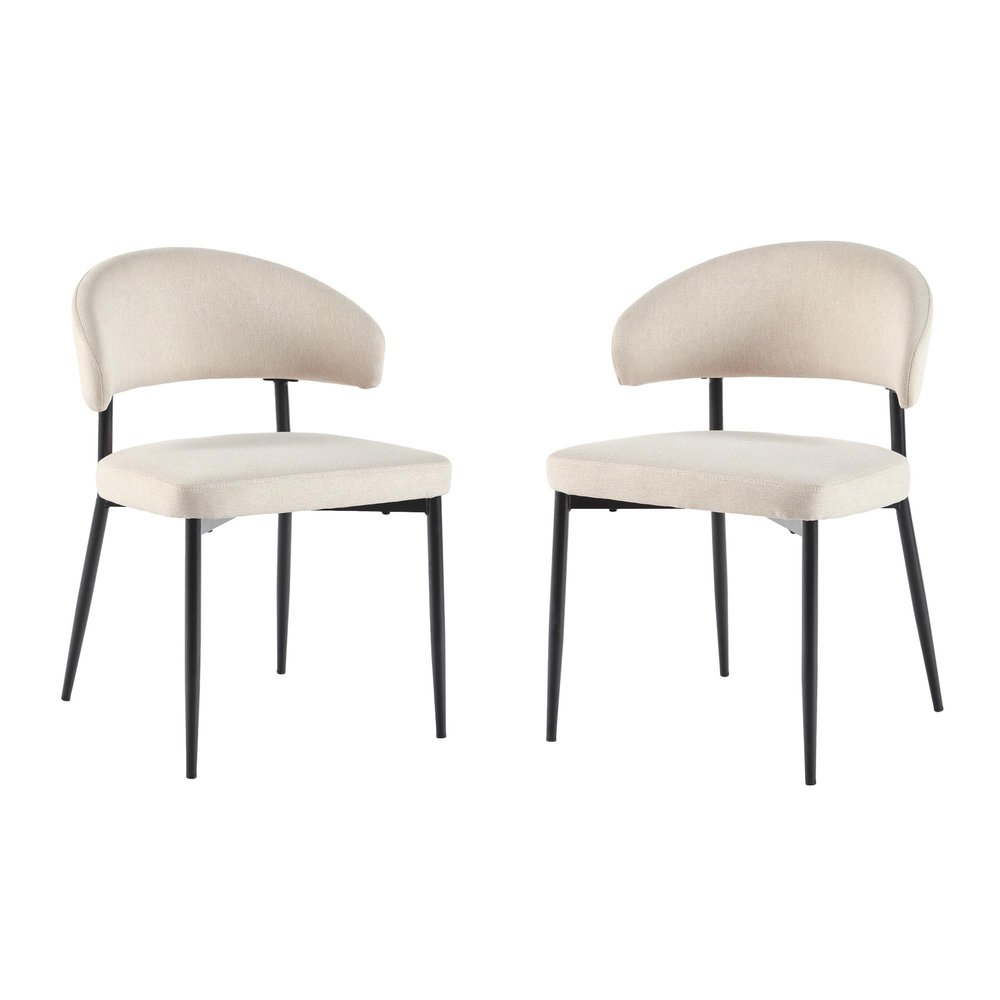 Walker Edison Modern Curved Back Upholstered Dining Chair with High-Performance Woven Upholstery and Powder Coated Steel Base, 2pk, Ivory