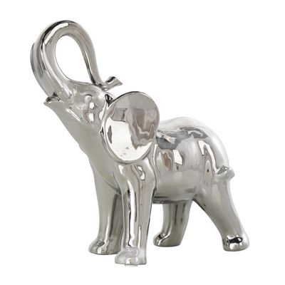 Deco 79 Ceramic Elephant Decorative Sculpture Standing Home Decor Statue, Accent Figurine 10" x 4" x 10", Silver