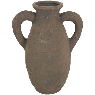 Deco 79 Ceramic Handmade Decorative Vase Textured Centerpiece Vase with Wide Rounded Handles, Flower Vase for Home Decoration 10" x 7" x 14", Dark Brown