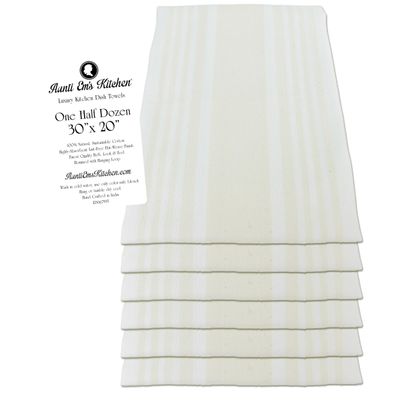 Aunti Em's Kitchen Designer Hand and Kitchen Dish Towels Woven from 100% Responsibly-Farmed, Thick, Luxurious Cotton, Oversized 20 x 30 inches, One Half Dozen, Natural Stripe