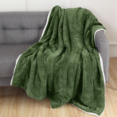 Elegant Comfort Reversible, Solid Sherpa Throw Blanket, All-Season Blanket- Super Soft, Cozy and Plush- Decorative Throw, Perfect for Lounging, 50 x 60 inches, Sherpa Throw Sage