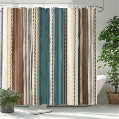 Houseown Shower Curtain, Boho Style Stripe Vertical Stripe Washable Shower Curtain with Hooks Bath Decor Fabric Shower Curtains for Bathroom, Hotel, Stalls, Bathtubs, 36x72 in