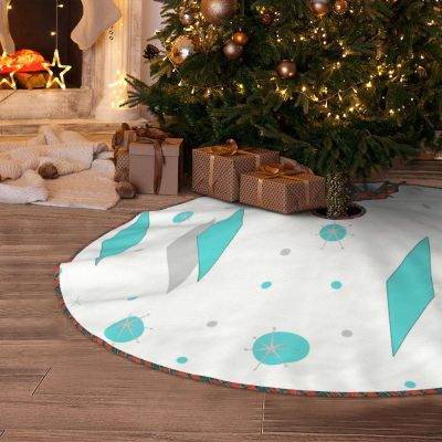 Christmas Tree Skirt 36" Retro Turquoise Diamond & Starburst Linen Xmas Tree Skirt for Holiday Party Christmas Tree Mat Decorations Indoor Outdoor