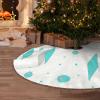 Christmas Tree Skirt 36" Retro Turquoise Diamond & Starburst Linen Xmas Tree Skirt for Holiday Party Christmas Tree Mat Decorations Indoor Outdoor view 1