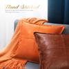 BRAWARM Orange Leather Throw Pillow 16 X 16 Inches, Faux Leather Pillow Cover with Piping, Hand Stitched Leather Decorative Throw Pillow Covers for Couch Sofa Bed Living Room Garden view 4