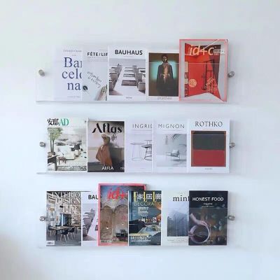 SHYP Wall Mount Acrylic Brochure Holder Magazine Rack Floating Bookshelf Wall Decor Display Stand Literature Storage Rack for Home, Living Room, Office, Clear - 3 Pack (Size : 100cm/39.4in)