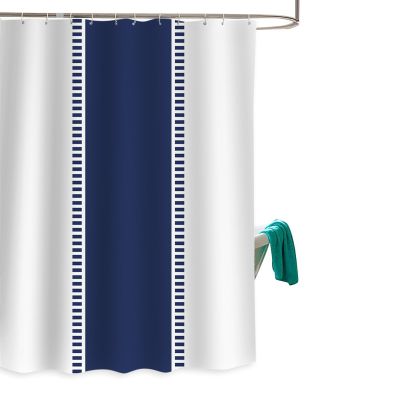 Shower Curtain, Navy Blue Solid Color Stripe Washable Shower Curtain with Hooks Bath Decor Fabric Shower Curtains for Bathroom, Hotel, Stalls, Bathtubs, 36x72 in