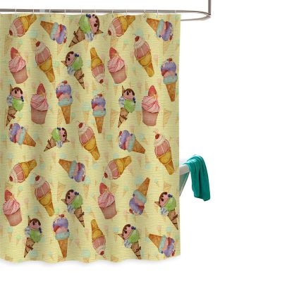 Shower Curtain, Ice Cream Cake Colorful Yellow Background Washable Shower Curtain with Hooks Bath Decor Fabric Shower Curtains for Bathroom, Hotel, Stalls, Bathtubs, 36x72 in