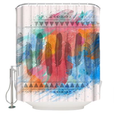 Shower Curtain, Geometric Symbols Retro Medieval Colorful Graffiti Feathers Washable Shower Curtain with Hooks Bath Decor Fabric Shower Curtains for Bathroom, Hotel, Stalls, Bathtubs, 72x78 in