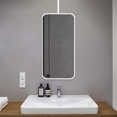 Renmlion Ceiling Hanging Mirror with Metal Framed Bathroom Mirror, White Ceiling Mounted Mirrors Wall Vanity Makeup Mirror Simple Glass Mirror Clear and Practical, White (Size : 40cmx70cm)