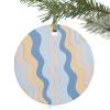 2024 Christmas Ornament Xmas Tree Hanging Accessories,Yellow Navy Blue Ripple Christmas Tree Round Ceramic Ornaments for Holiday Party Home Decor,Gradient Line Wave Art view 1