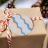 2024 Christmas Ornament Xmas Tree Hanging Accessories,Yellow Navy Blue Ripple Christmas Tree Round Ceramic Ornaments for Holiday Party Home Decor,Gradient Line Wave Art view 3