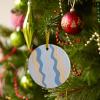 2024 Christmas Ornament Xmas Tree Hanging Accessories,Yellow Navy Blue Ripple Christmas Tree Round Ceramic Ornaments for Holiday Party Home Decor,Gradient Line Wave Art view 4