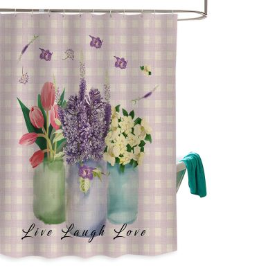 Shower Curtain, Vase Tulip Lavender Florals Buffalo Plaids Washable Shower Curtain with Hooks Bath Decor Fabric Shower Curtains for Bathroom, Hotel, Stalls, Bathtubs, 72x72 in